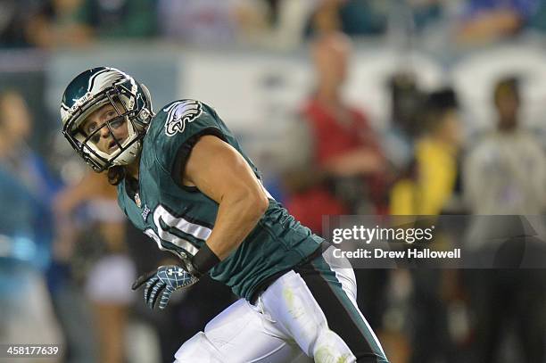 Colt Anderson of the Philadelphia Eagles drops back against the Kansas City Chiefs at Lincoln Financial Field on September 19, 2013 in Philadelphia,...