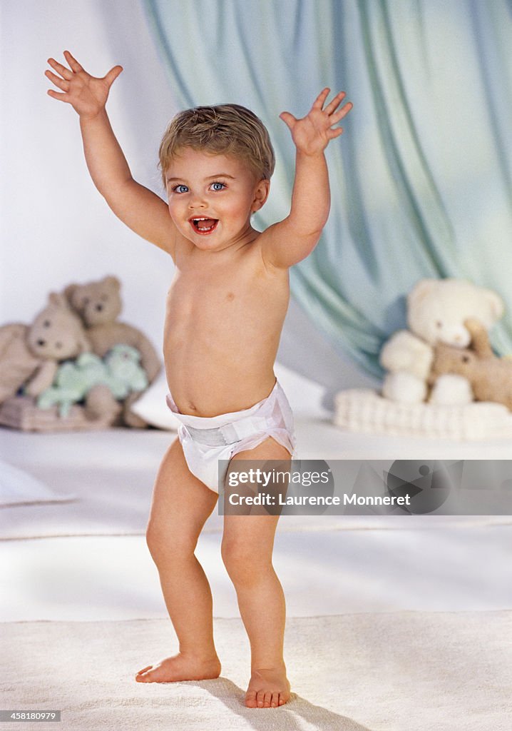 Baby Yes Hand Rise Smiling Baby Dancing And Raising Up Hands High-Res Stock Photo - Getty ...
