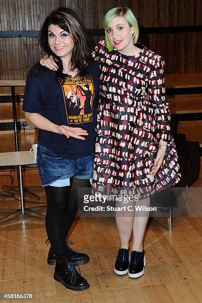 Caitlin Moran and Lena Dunham pose ahead of the only UK event to launch Lena Dunham's autobiography 'Not That Kind Of Girl' at the Southbank Centre's...