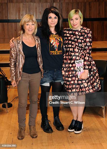 Jude Kelly, Artistic Director of Southbank Centre, Caitlin Moran and Lena Dunham pose ahead of the only UK event to launch Lena Dunham's...