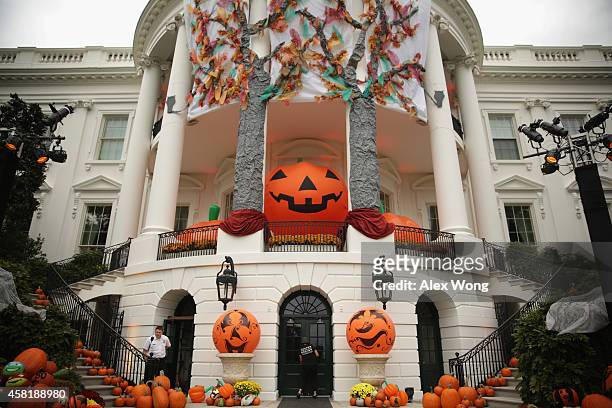 Decorations for a Halloween event is seen at the White House October 31, 2014 in Washington, DC. President Barack Obama and first lady Michelle Obama...