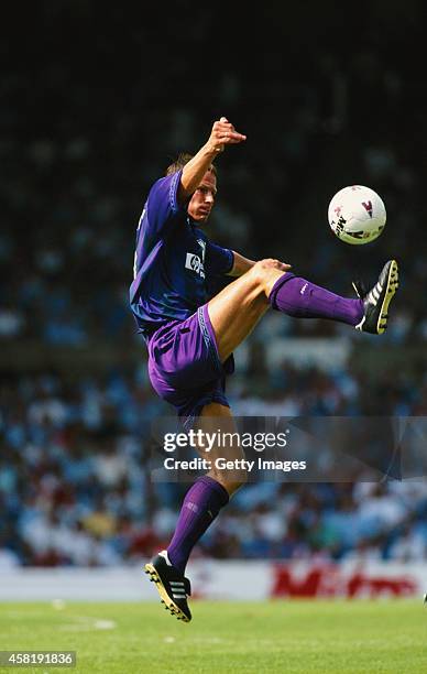 Spurs striker Teddy Sheringham in action during an FA Premier League match between Manchester City and Tottenham Hotspur at Maine Road on August 19,...