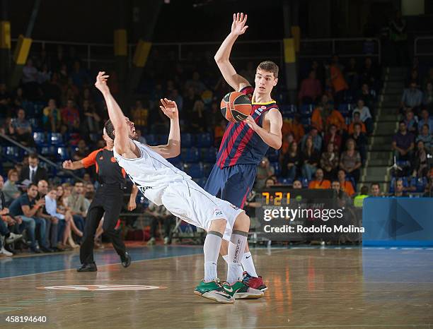 Mario Hezonja, #8 of FC Barcelona in action during the 2014-2015 Turkish Airlines Euroleague Basketball Regular Season Date 3 game between FC...