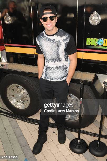 Jake Miller poses backstage at Y100s Pre-Show at the Jingle Ball Village on the plaza at the BB&T Center on December 20, 2013 in Miami, Florida.