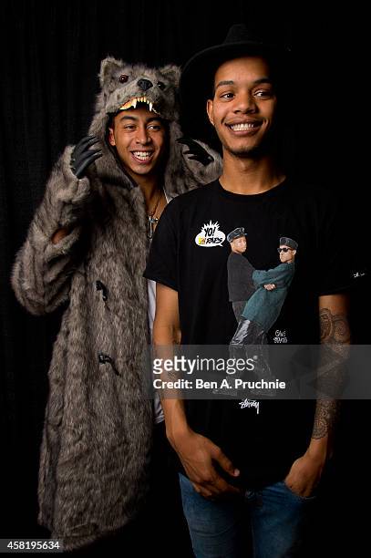 Rizzle Kicks pose backstage at the KISS FM Haunted House Party at Eventim Apollo, Hammersmith on October 31, 2014 in London, England.
