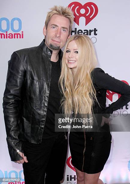 Chad Kroeger and Avril Lavigne attend Y100s Jingle Ball 2013 Presented by Jam Audio Collection at BB&T Center on December 20, 2013 in Miami, Florida.