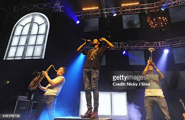 Rizzle Kicks performs at the KISS FM Haunted House Party at Eventim Apollo, Hammersmith on October 31, 2014 in London, England.