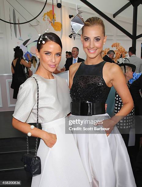 Jodi Gordon and Laura Dundovic attend the Myer Marquee on Derby Day at Flemington Racecourse on November 1, 2014 in Melbourne, Australia.