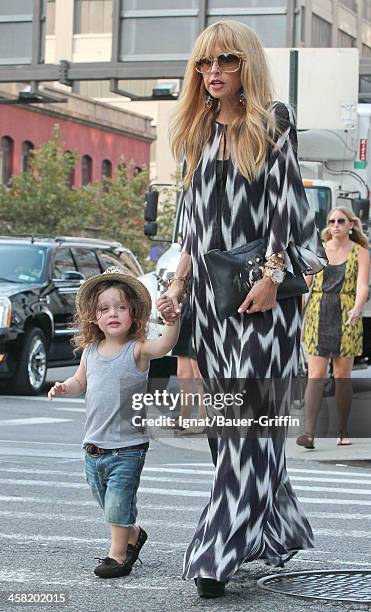 Rachel Zoe with her son Skyler arriving their hotel in New York on September 12, 2013 in New York City.