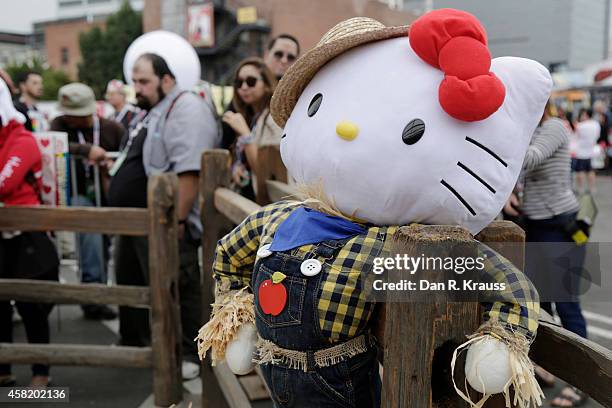 Hello Kitty scarecrow sits outside Hello Kitty Con October 31, 2014 at The Geffen Contemporary at MOCA in Los Angeles, California. Some 25,000 fans...