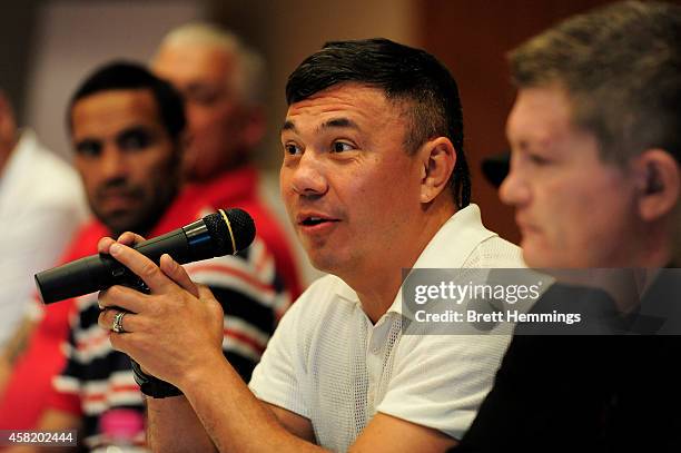 Kostya Tszyu speaks to the media during a press conference at The Kirribilli Club on November 1, 2014 in Sydney, Australia. Mundine will fight Sergey...