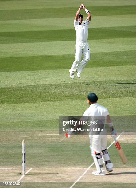 David Waner of Australia looks on as he caught by Yasir Shah of Pakidstan off the bowling of Rahat Ali during Day Three of the Second Test between...