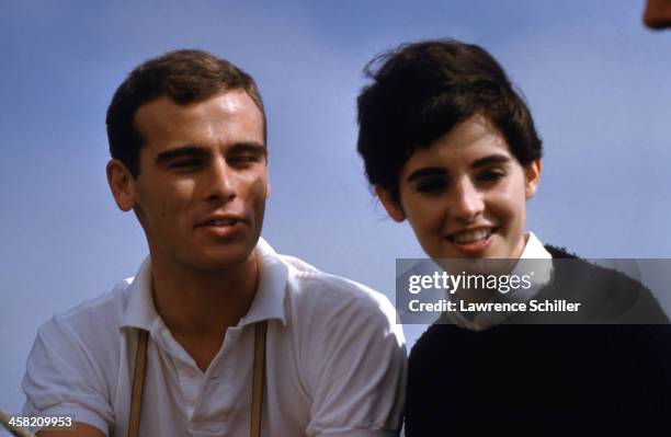 Portrait of American actors Dean Stockwell and Millie Perkins on a boat, Newport Beach, California, 1959.