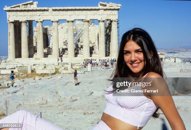 Lorena Bernal, Miss Spain 1999, during her visit to Athens, 07th July 1999, Athens, Greece. .