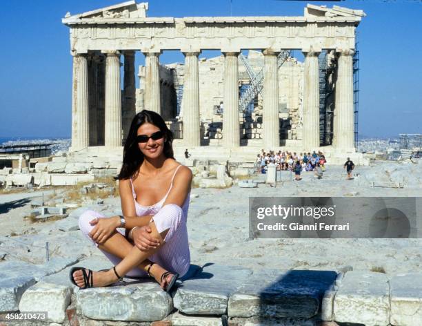 Lorena Bernal, Miss Spain 1999, during her visit to Athens, 7th July 1999, Athens, Greece. .