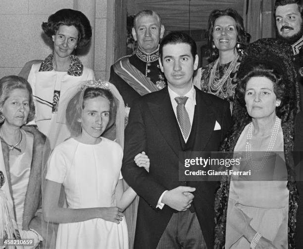 The Belgian Queen Fabiola at the wedding of a niece Santiago de Compostela, Galicia, Spain. .