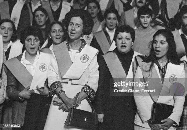 The Belgian Queen Fabiola at the wedding of a niece Santiago de Compostela, Galicia, Spain. .