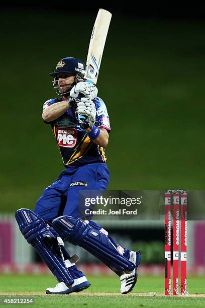 Aaron Redmond of the Otago Volts bats during the Domestic Twenty20 match between Otago Volts and the Auckland Aces at Seddon Park on November 1, 2014...