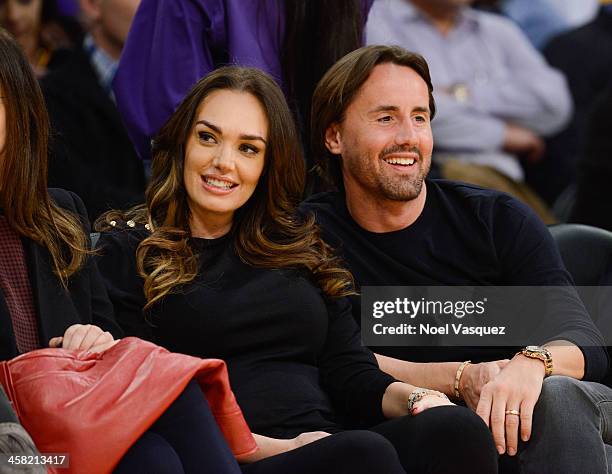 Tamara Ecclestone and Jay Rutland attend a basketball game between the Minnesota Timberwolves and the Los Angeles Lakers at Staples Center on...