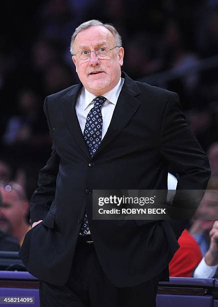 The Minnesota Timberwolves coach Rick Adelman during the NBA game against the Los Angeles Lakers at Staples Center on December 20, 2013 in Los...