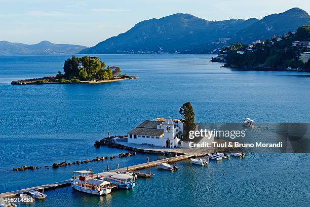 ionian island, corfu, kanoni, vlacherna monsatery - ケルキラ島 ストックフォトと画像