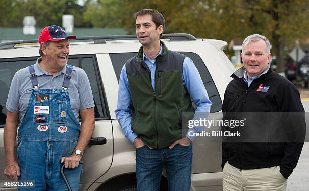 Rep. Tom Cotton, R-Ark., center, Republican candidate for U.S. Senate, and Rep. Tim Griffin, R-Ark., right, Republican candidate for Lt. Governor,...