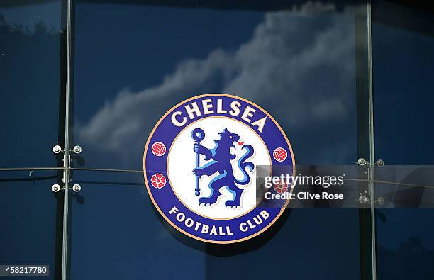 General view of a Chelsea Football Club logo during the Barclays Premier League match between Chelsea and Queens Park Rangers at Stamford Bridge on...