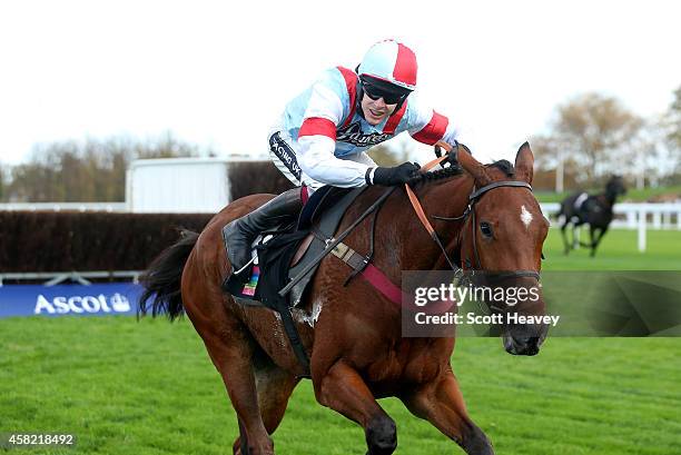 The Clock Leary ridden by Aidan Coleman wins the Ascot Underwriting Novices' Limited Handicap Steeple Chase Race at Ascot Racecourse on November 1,...