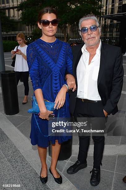 Sandra J Bergman and Roberto Cavalli during the Fashion Talks at the Vogue Fashion Dubai Experience on November 1, 2014 in Dubai, United Arab...