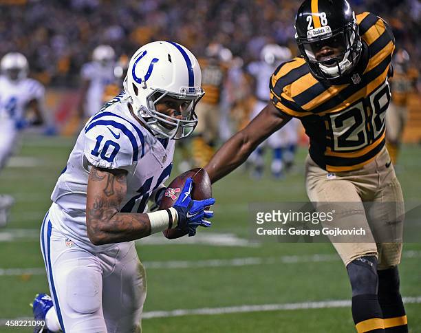 Wide receiver Donte Moncrief of the Indianapolis Colts catches a 31-yard touchdown pass against cornerback Cortez Allen of the Pittsburgh Steelers...