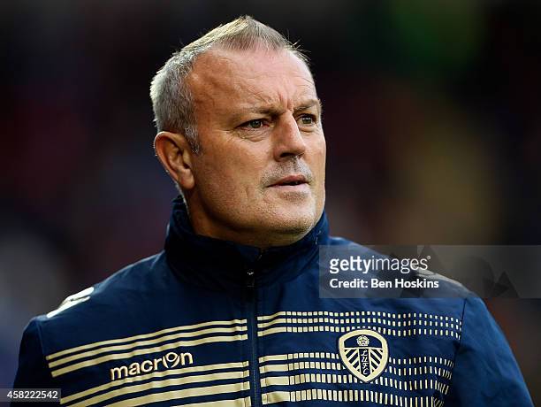 Leeds manager Neil Redfearn looks on ahead of the Sky Bet Championship match between Cardiff City and Leeds United at Cardiff City Stadium on...