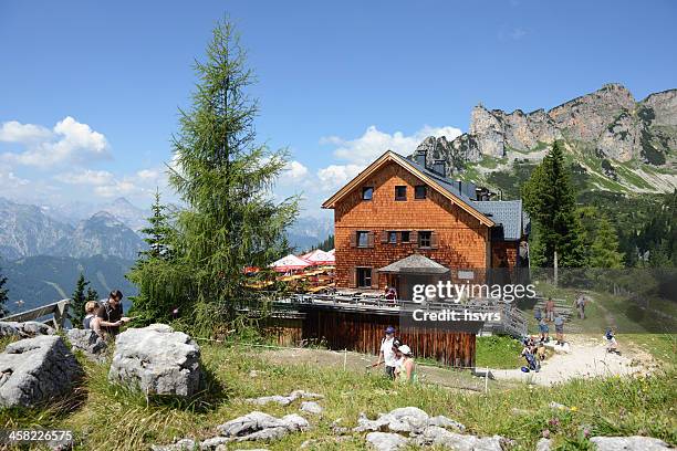 erfurt alpine hut in the valley rofan - hiking across the karwendel mountain range stock pictures, royalty-free photos & images