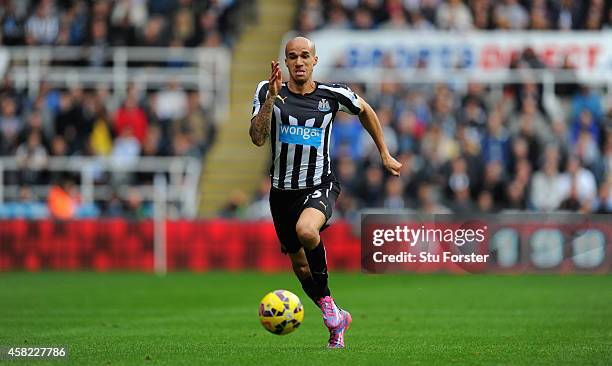 Newcastle player Gabriel Obertan in action during the Barclays Premier League match between Newcastle United and Liverpool at St James' Park on...