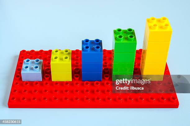 multicoloured bar graph - building lego stock pictures, royalty-free photos & images