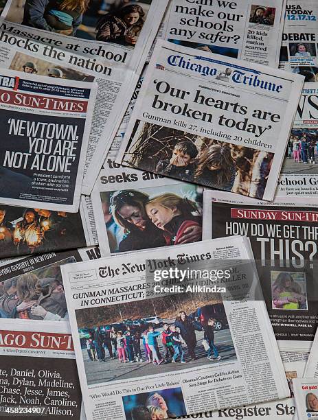 sandy hook school shooting newspaper collage - sandy hook stock pictures, royalty-free photos & images