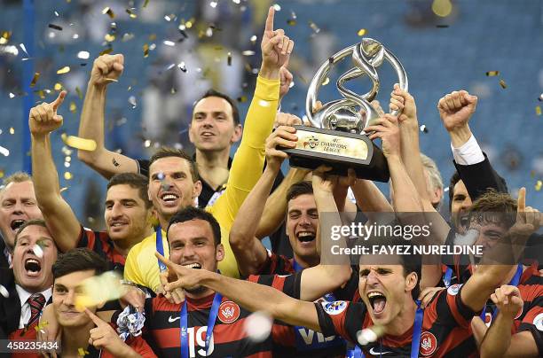 Australia's Western Sydney Wanderers celebrate after winning the second leg of the AFC Champions League 2014 football final with a 0-0 draw against...