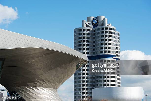 bmw tower welt and museum - bmw münchen stock pictures, royalty-free photos & images