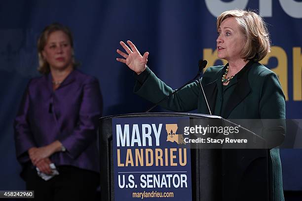Former U.S. Secretary of State Hillary Clinton campaigns for U.S. Sen. Mary Landrieu during the "Women with Mary Geaux Vote" event at the Sugar Mill...