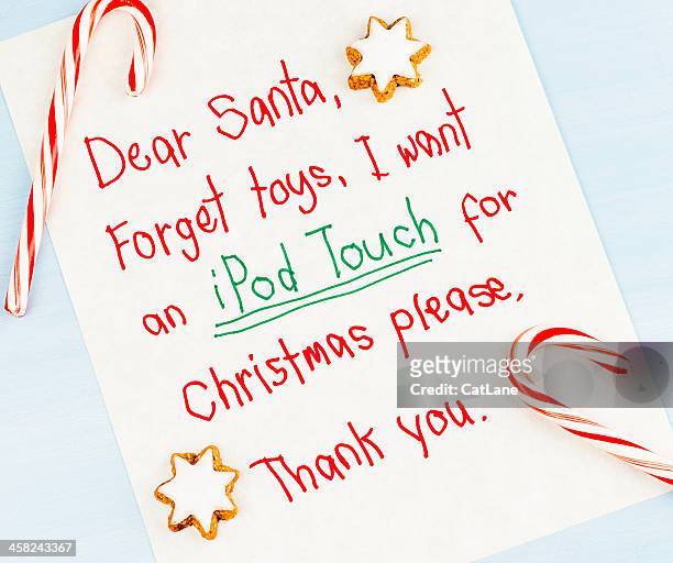 modern times letter to santa: i want an ipod touch - claus lange stock pictures, royalty-free photos & images
