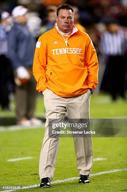 Head coach Butch Jones of the Tennessee Volunteers watches on before their game against the South Carolina Gamecocks at Williams-Brice Stadium on...