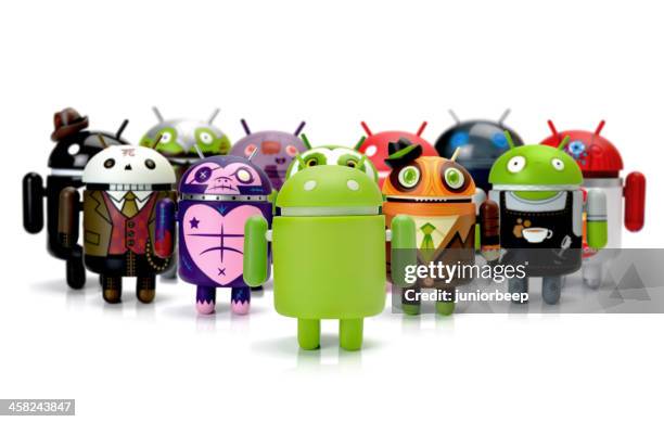 google android phone characters group - android phone stockfoto's en -beelden