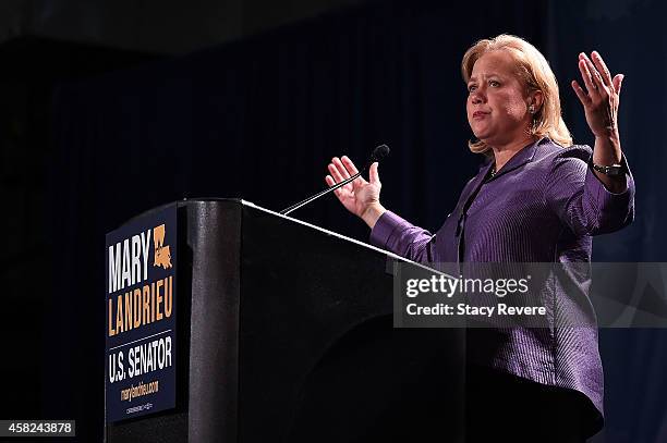 Sen. Mary Landrieu speaks to the crowd during the "Women with Mary Geaux Vote" event at the Sugar Mill on November 1, 2014 in New Orleans, Louisiana....