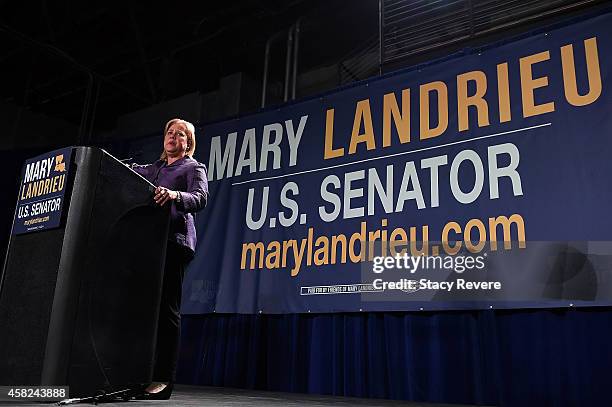 Sen. Mary Landrieu speaks to the crowd during the "Women with Mary Geaux Vote" event at the Sugar Mill on November 1, 2014 in New Orleans, Louisiana....