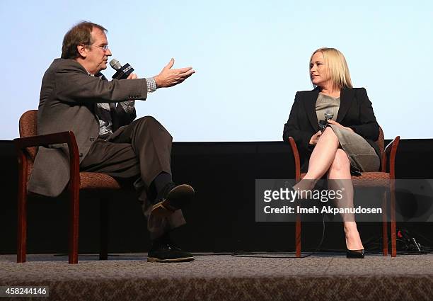Moderator Pete Hammond and actress Patricia Arquette speak onstage during Deadline's The Contenders at DGA Theater on November 1, 2014 in Los...