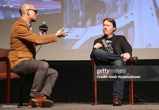 Moderator Dominic Patten and director Don Hall speak onstage during Deadline's The Contenders at DGA Theater on November 1, 2014 in Los Angeles,...