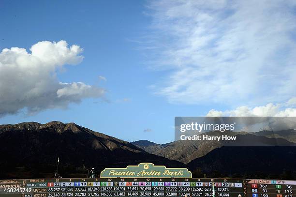 General view of the San Gabriel Mountains during the 2014 Breeders' Cup Mile at Santa Anita Park on November 1, 2014 in Arcadia, California.