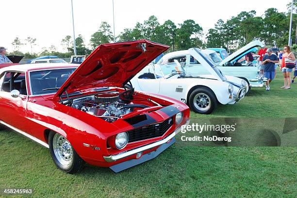 vintage camaro at auto show - classic car show stock pictures, royalty-free photos & images