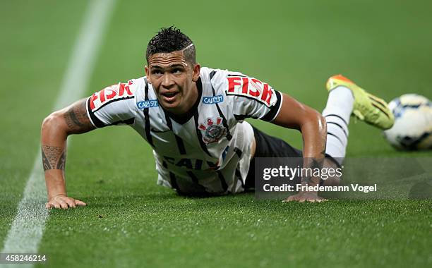 Luciano of Corinthians looks on during the match between Corinthians and Coritiba for the Brazilian Series A 2014 at Arena Corinthians on November 1,...