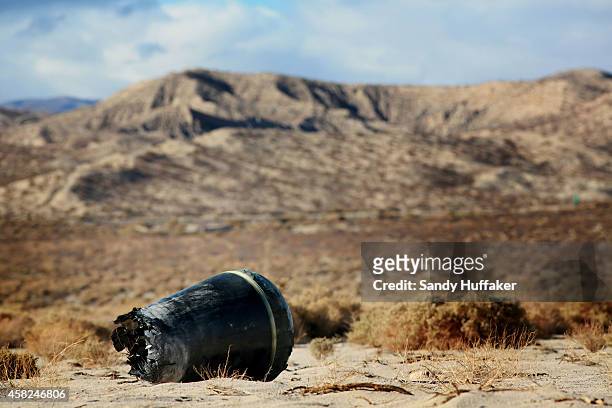 Debris from SpaceShipTwo lies in a desert field on November 1 in Mojave, California. The Virgin Galactic SpaceShipTwo crashed on October 31, 2014...
