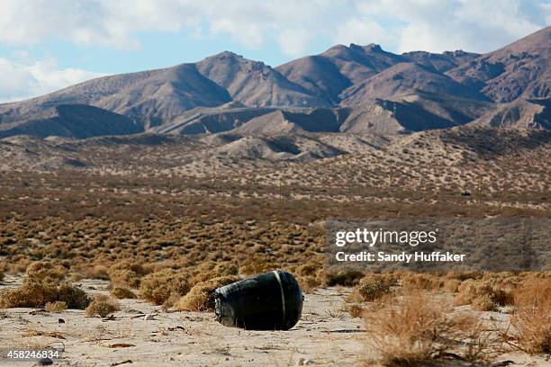 Debris from SpaceShipTwo lies in a desert field on November 1 in Mojave, California. The Virgin Galactic SpaceShipTwo crashed on October 31, 2014...